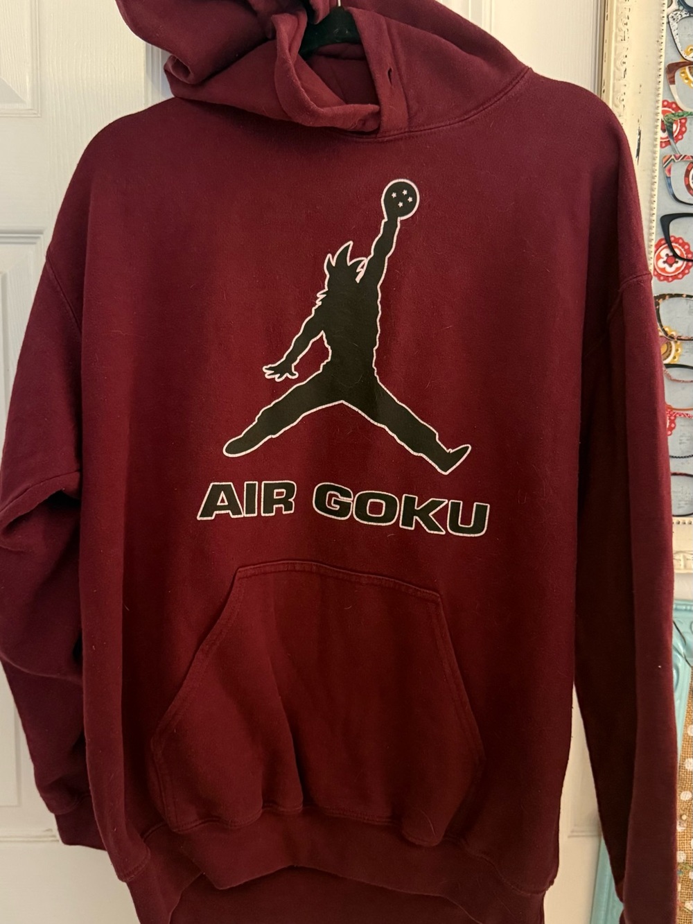 Maroon 'Air Goku' Graphic Pullover Hoodie size large